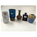 5 PIECES OF STUDIO ART POTTERY TO INCLUDE DANISH BLUE CYLINDRICAL VASE,