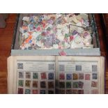 FILE BOX WITH OLD-TIME LOOSE MIXTURE, ALSO HINTON ALBUM WITH REMAINDER COLLECTION,