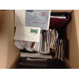 BOX WITH COVERS AND CARDS, USA, GB, ALBUM OF HELICOPTER THEMED COVERS, STAMPS IN ENVELOPES ETC.