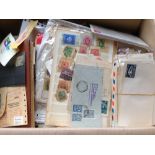 LARGE BOX WITH AN ECLECTIC ALL WORLD ACCUMULATION, CINDERALLAS, STATIONERY CUT-OUTS,