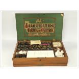 MAHOGANY CASED ARTIST SET BEARING ORIGINAL INTERNAL LABELLING, PAINTS ETC,