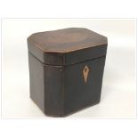 A GEORGIAN TEA CADDY, INLAID BOXWOOD DESIGN, HIGHLIGHTED WITH CROSS-BANDING,