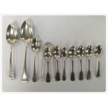 10 ASSORTED SILVER SPOONS AND SUGAR TONGS