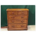 VICTORIAN 2 OVER 3 CHEST OF DRAWERS WITH TURNED KNOB HANDLES,