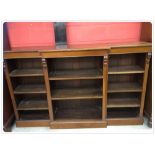 AN EDWARDIAN 3 SECTION STEPPED FRONT BOOKSHELF WITH ADJUSTABLE HEIGHT SHELVING 183CM. WIDTH 112CM.