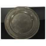 C18TH LARGE PEWTER CHARGER BY THOMAS LANYON BRISTOL 1715-1755, 16.