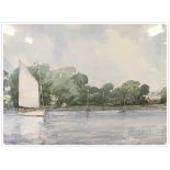 WATERCOLOUR: '1991 WROXHAM BROAD' BEARING SIGNATURE JASON PARTNER (11" X 20")