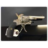 A PIN FIRE REVOLVER PISTOL STAMPED E.L.J. BAD TO BEAT AMERICAN MODEL OF 1887 7.