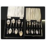 TWO SETS OF SIX SILVER COFFEE SPOONS IN PRESENTATION CASES