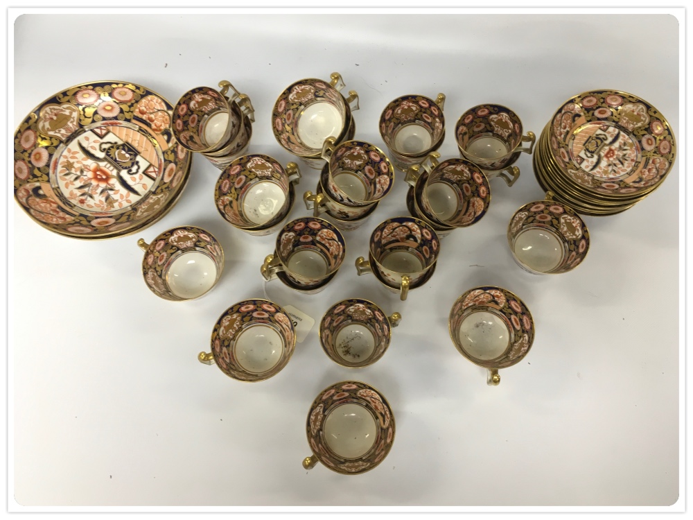 AN EARLY 19TH CENTURY SPODE IMARI PART TEA AND COFFEE SERVICE, COMPRISING 3 SAUCER DISHES,