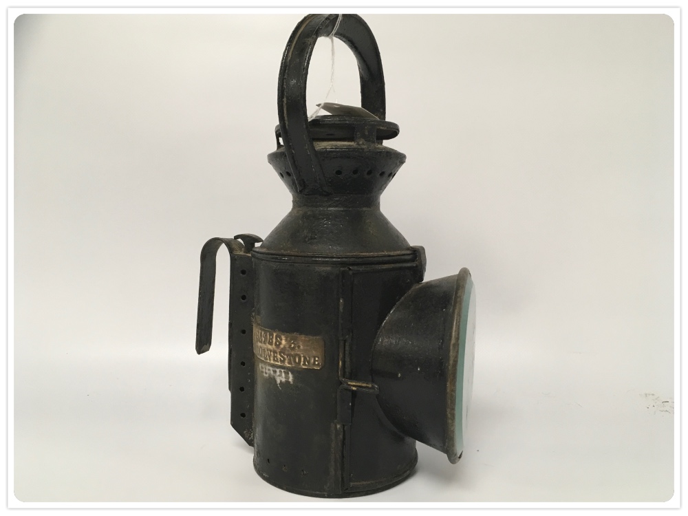 A VERY RARE RAILWAY LAMP STAMPED "M & GNJR" WITH A BRASS PLATE "17 GATE 3 HINDOLVESTONE",