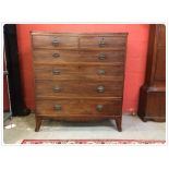 19TH CENTURY MAHOGANY 2 OVER 4 DRAWER CHEST ON A SPLAYED BRACKET FOOT,