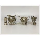 SEVEN ITEMS OF SILVERWARE TO INCLUDE TWO SILVER TOPPED CUT GLASS SCENT BOTTLES,