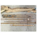 3 VINTAGE SPLIT CANE FISHING RODS TO INCLUDE MARTIN JAMES, YOUNGS,