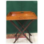 VICTORIAN MAHOGANY BUTLERS TRAY ON FOLDING STAND