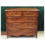 C19TH. MAHOGANY 2 OVER 3 CHEST OF OAK LINED DRAWERS, SHAPED LOWER DRAWER, BRACKET FOOT 108CM.