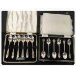 TWO SETS OF SIX SILVER COFFEE SPOONS IN PRESENTATION CASES