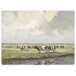 OIL: 'CATTLE GRAZING' BEARING SIGNATURE KEVIN B THOMPSON (14" X 19")