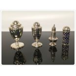 THREE SILVER PEPPER POTS (Larger pepper pot has now been withdrawn from auction)