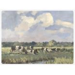 OIL: 'CATTLE ON THE MARSHES' BEARING SIGNATURE KEVIN B THOMPSON (16" X 20")