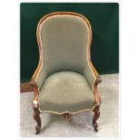 VICTORIAN SPOON BACK SIDE CHAIR WITH SCROLLED ARM AND LEG,