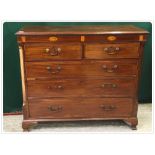 A 19TH CENTURY 2 OVER 3 CHEST OF DRAWERS WITH BOXWOOD INLAY AND DECORATED OAK LINED DRAWERS WITH