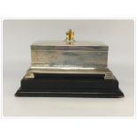 SILVER CIGARETTE BOX ON STAND, WALKER AND HALL,