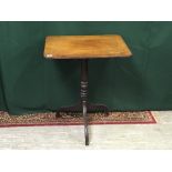 AN ANTIQUE TILT TOP PEDESTAL OCCASIONAL MAHOGANY TABLE WITH RECTANGULAR TOP,