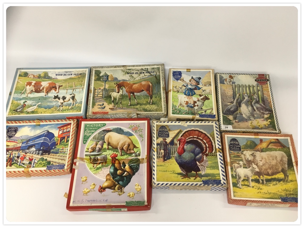 8 VINTAGE WOODEN JIGSAW PUZZLES