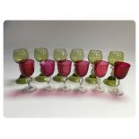 A SET OF 6 GREEN HOCK GLASSES ALONG WITH