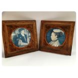 A PAIR OF SQUARE VELVET COVERED FRAMES,