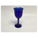 A BRISTOL BLUE GLASS STEMMED WINE GLASS,