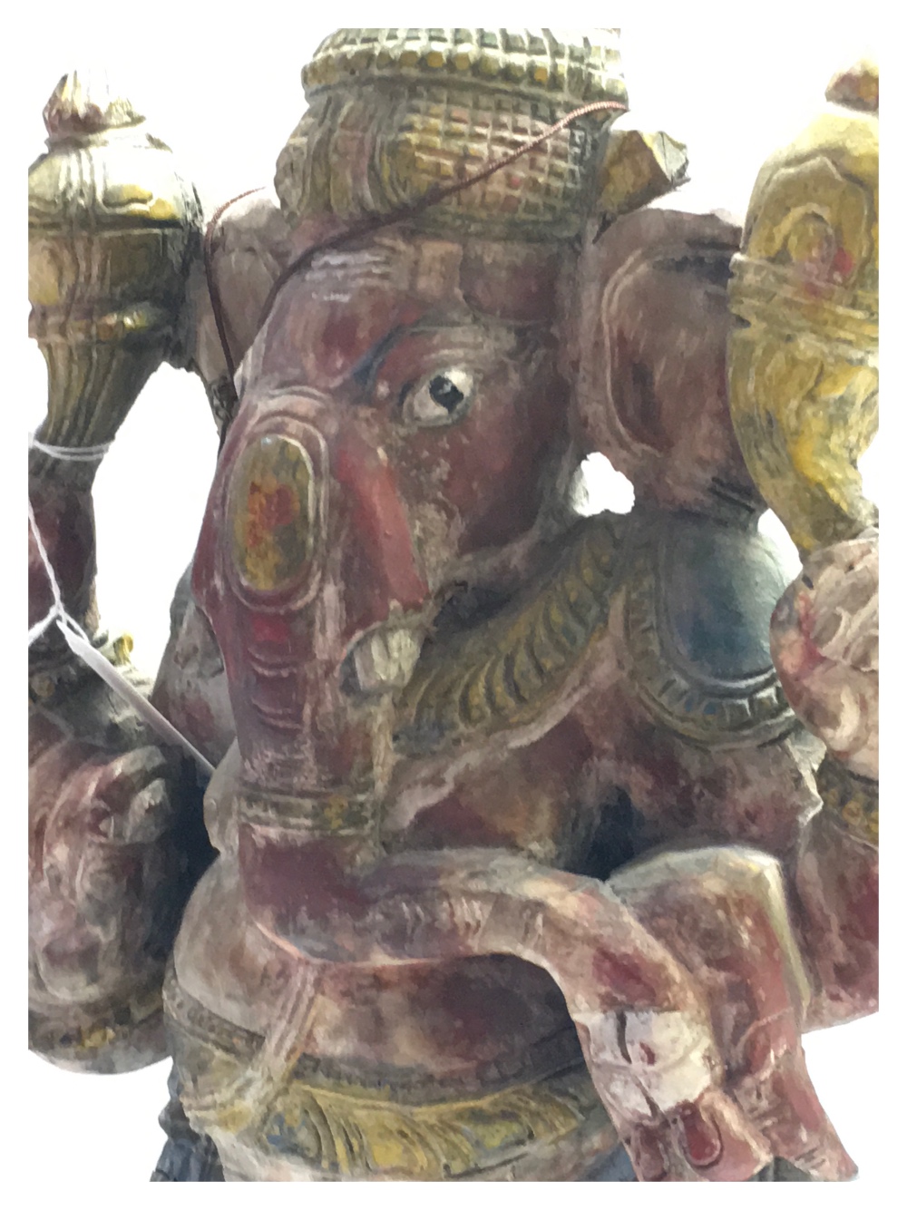 A PAINTED CARVED WOODEN FIGURE OF GANESH - Image 3 of 7