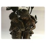 BRONZED FINISH TABLE LAMP OF TWO GIRLS W