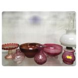 SIX PIECES OF CRANBERRY GLASS, INCLUDING