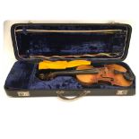 VIOLIN WITH TWO BOWS IN A FITTED VELVET