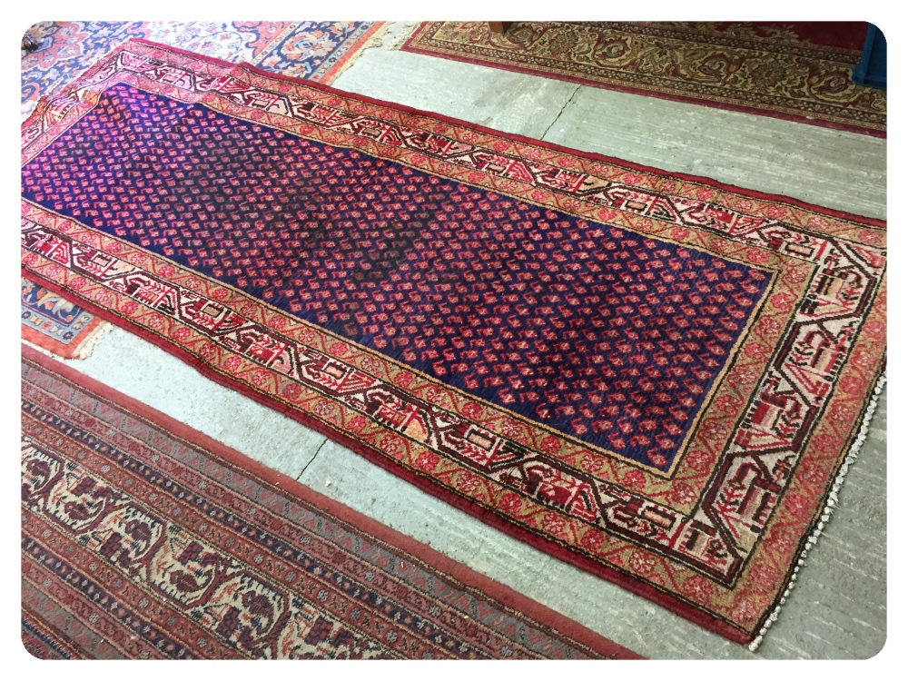 LARGE OLD BLUE GROUND PERSIAN RUNNER, SU
