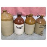 FOUR LARGE STONE WARE CIDER FLAGGONS, TH