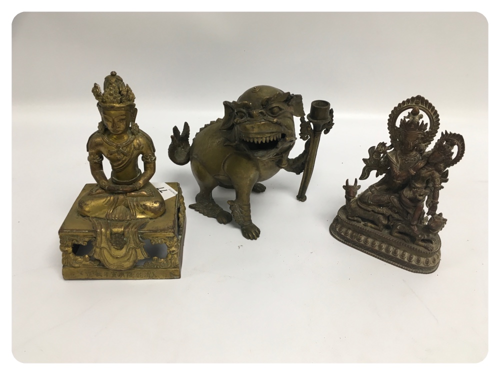 TWO TIBETAN BRONZE DEITY FIGURES AND A B - Image 2 of 2