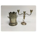 A SILVER 3 POT CANDELABRA, 21CM AND A WH