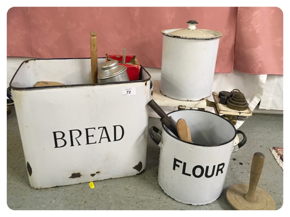 KITCHENALIA - INCLUDING ENAMEL FLOUR AND