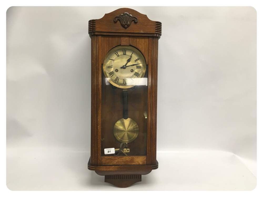 AN OAK REGULATOR STYLE WALL CLOCK WITH S - Image 2 of 3