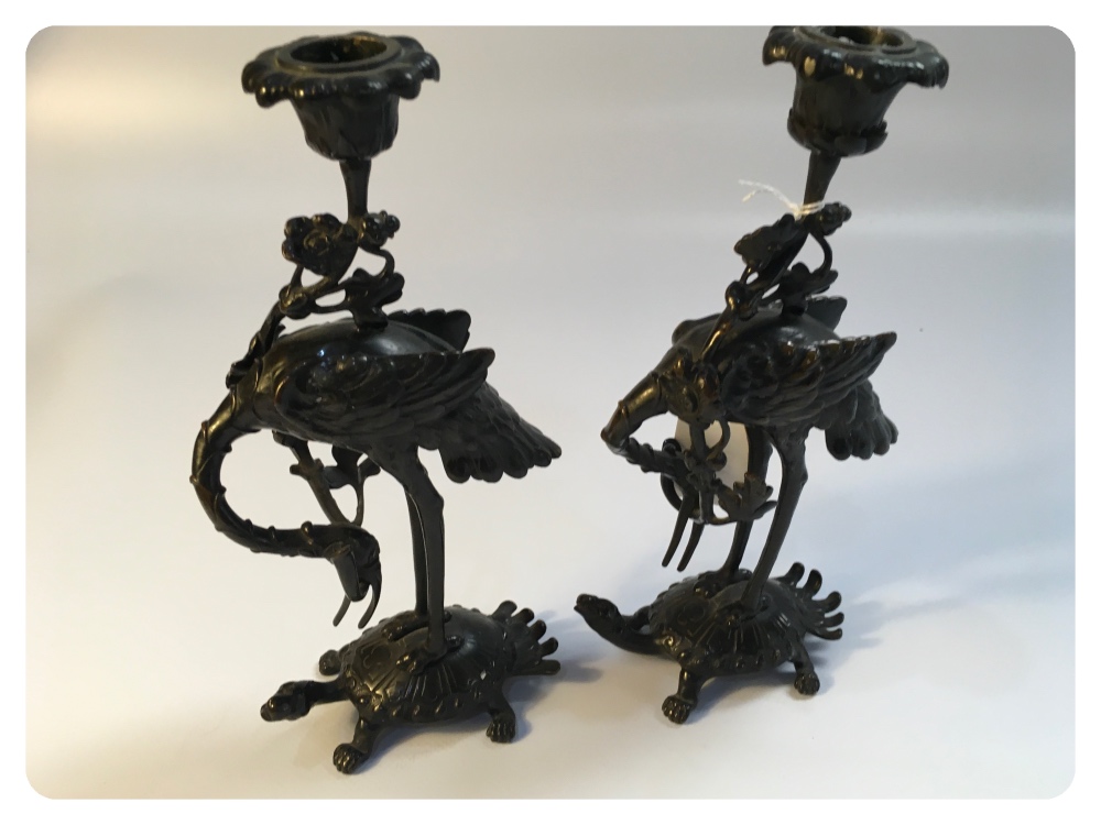 UNUSUAL PAIR 19TH CENTURY BRONZE CANDLES - Image 2 of 2