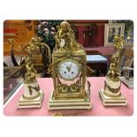 EMPIRE ORMOLU AND WHITE MARBLE CLOCK SET