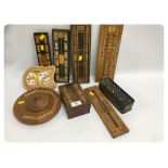 EIGHT CRIBBAGE BOARDS/BOXES, VARIOUS SIZ