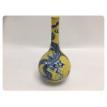BLUE AND YELLOW CHINESE VASE OF BOTTLE F