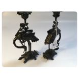 UNUSUAL PAIR 19TH CENTURY BRONZE CANDLES