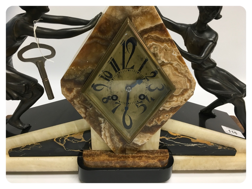 FRENCH ART DECO MARBLE THREE PIECE CLOCK - Image 3 of 3