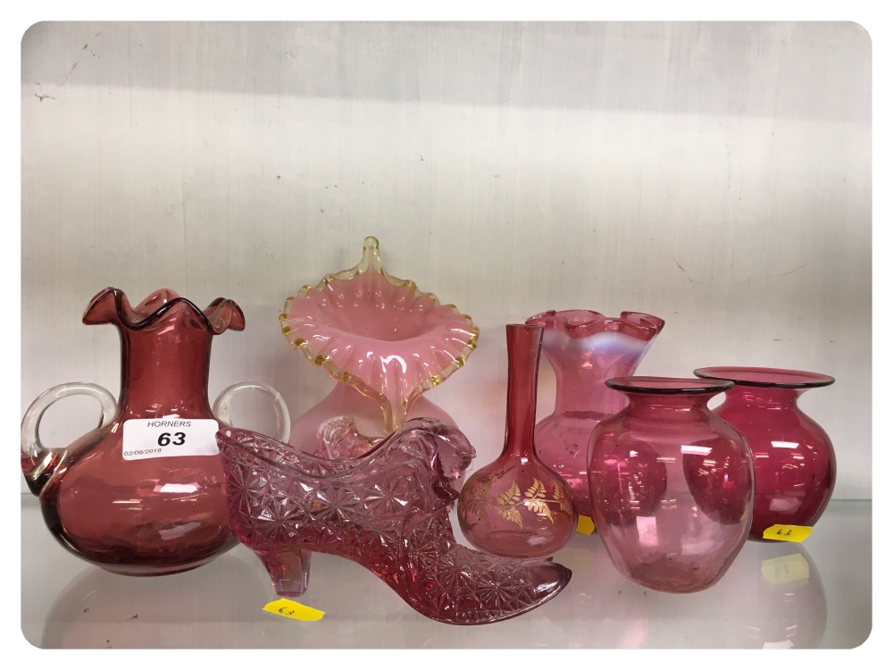 SIX CRANBERRY AND ONE PINK, GLASS VASES/ - Image 2 of 2