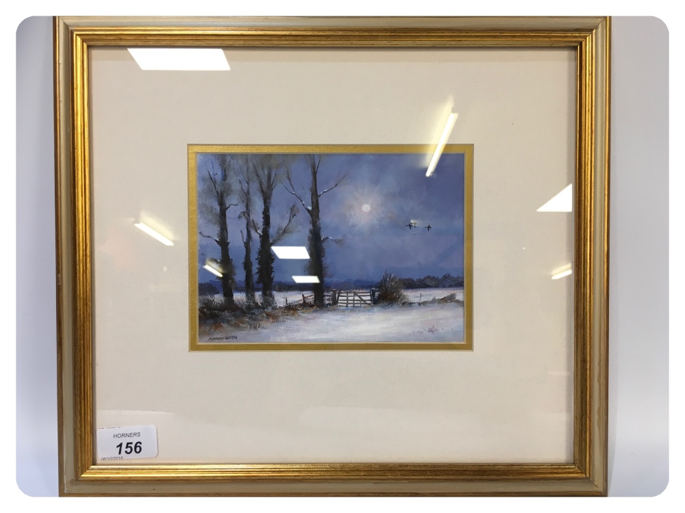 OIL ON BOARD, WINTER MOONLIGHT NEAR REED - Image 2 of 2